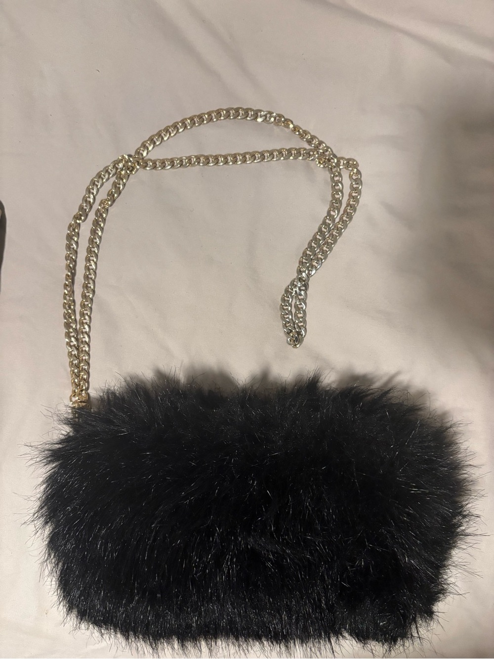 Black Faux Fur Chain clutch